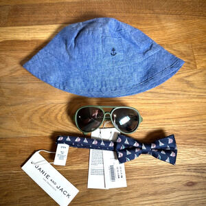 Janie and Jack Boy Mixed Lot Bucket Hat Sunglasses Bowtie Sailboat Preppy Summer